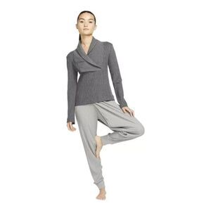 Nike Yoga Sweater Women's Size Large Gray Luxe Ribbed  Long Sleeve Sweater